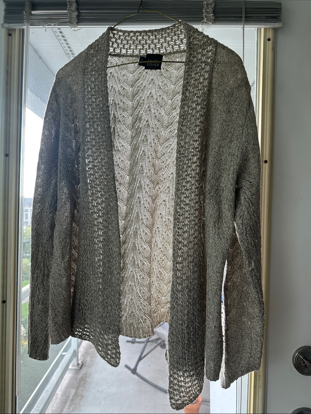 Eileen Fisher Gray Open-Front Cable Knit Cardigan